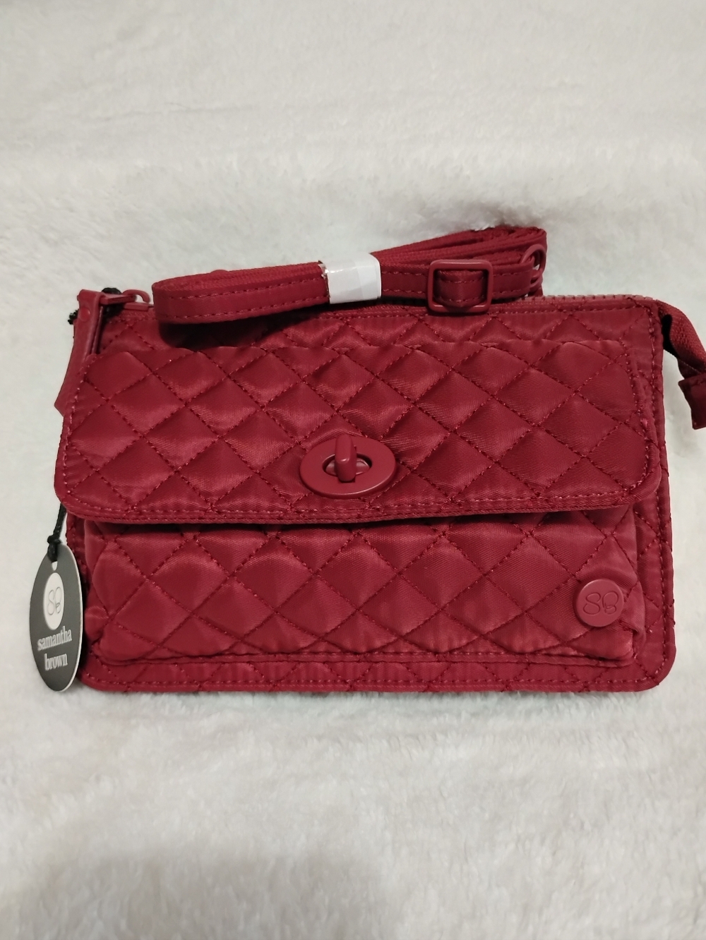 Samantha Brown To-Go RFID Quilted Crossbody String Wallet Maroon Red Handbag NWT